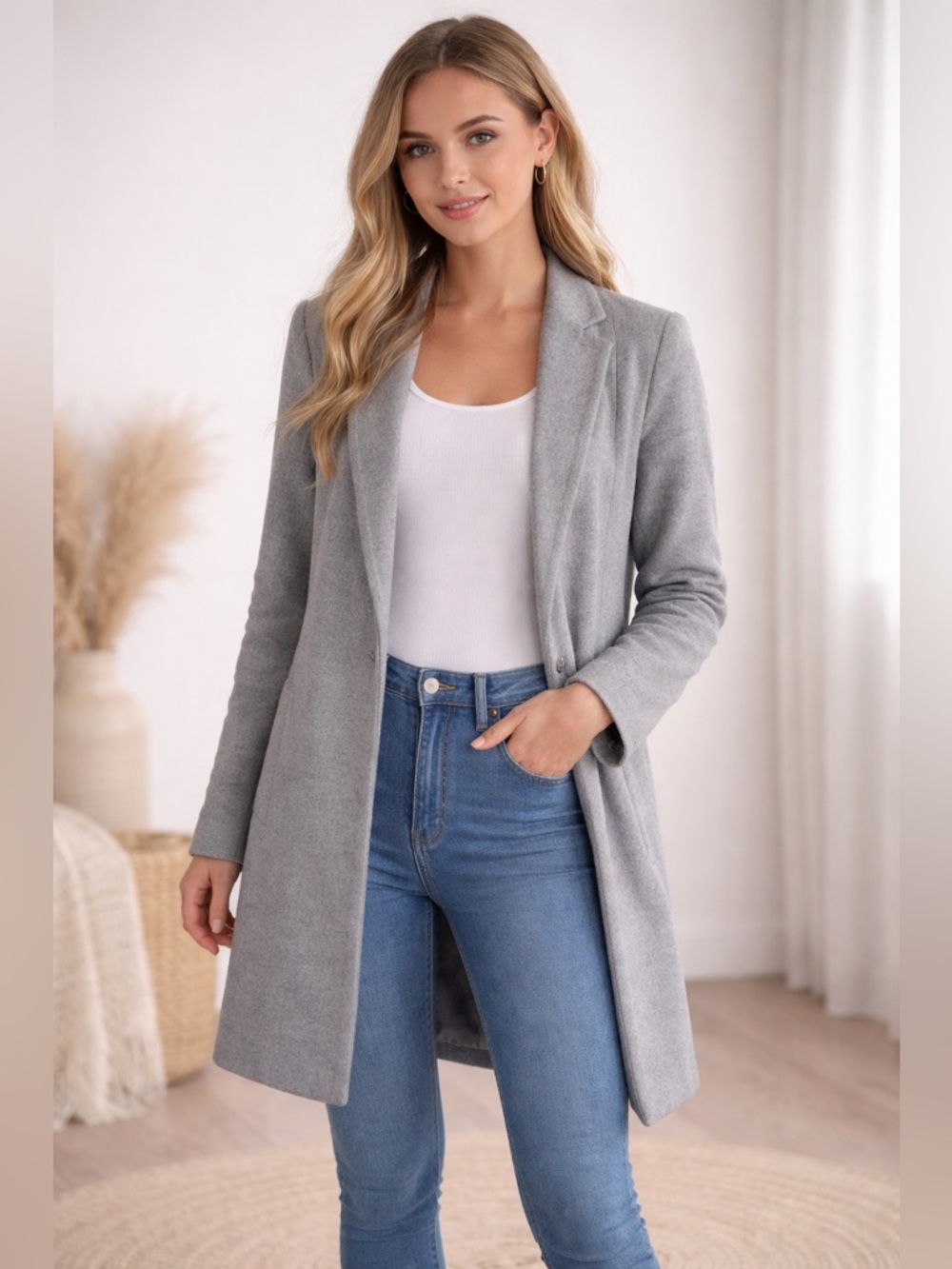 Zara Light Gray Open-Front Light Coat | Size Small